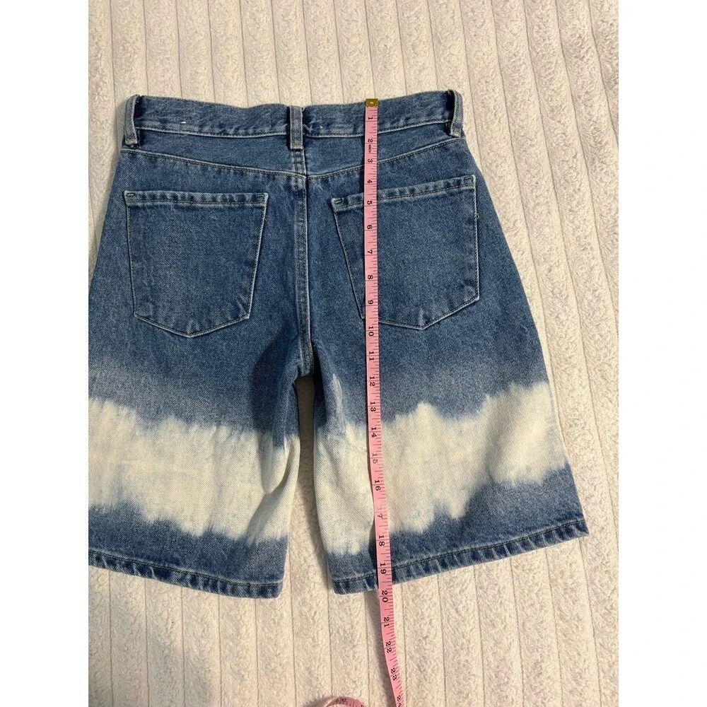 NWT Mango Tie-Dye Bleach Long Bermuda Denim Jean Shorts Womens 2 100% Cotton